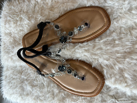 Jeweled T Strap Sandals