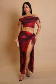 Red Maxi Slit Skirt Set