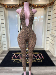 Animal Print Deep U Jumpsuit