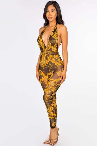 Mesh Low Back Golden Jumpsuit
