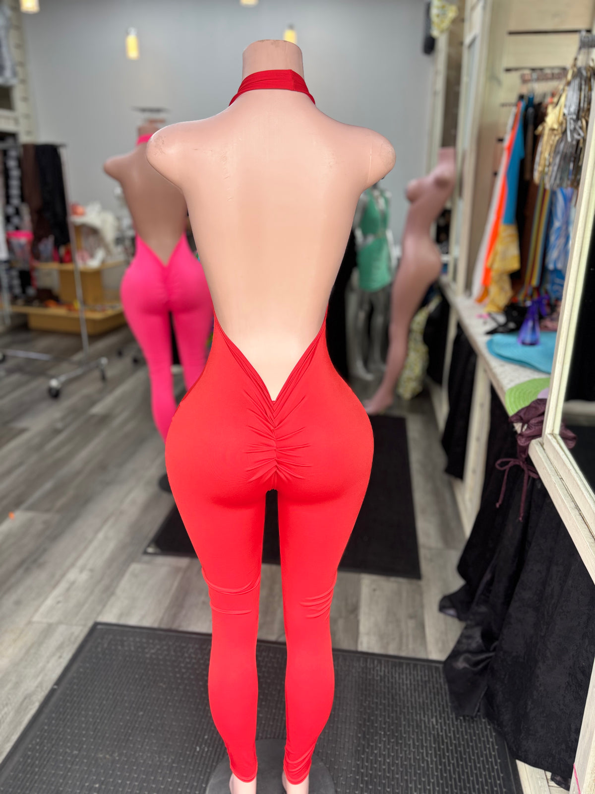Red Deep U Jumpsuit