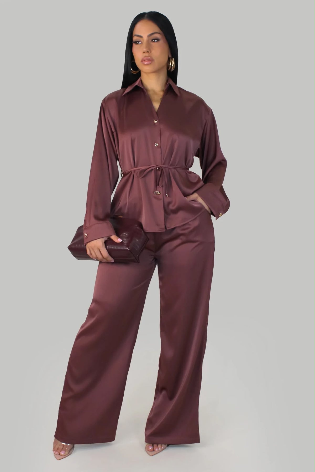 Brown Silk Pant Set