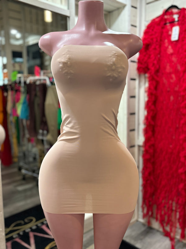 Nude Strapless Mini Dress