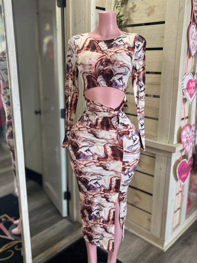 Brown Marble Open Back Dress
