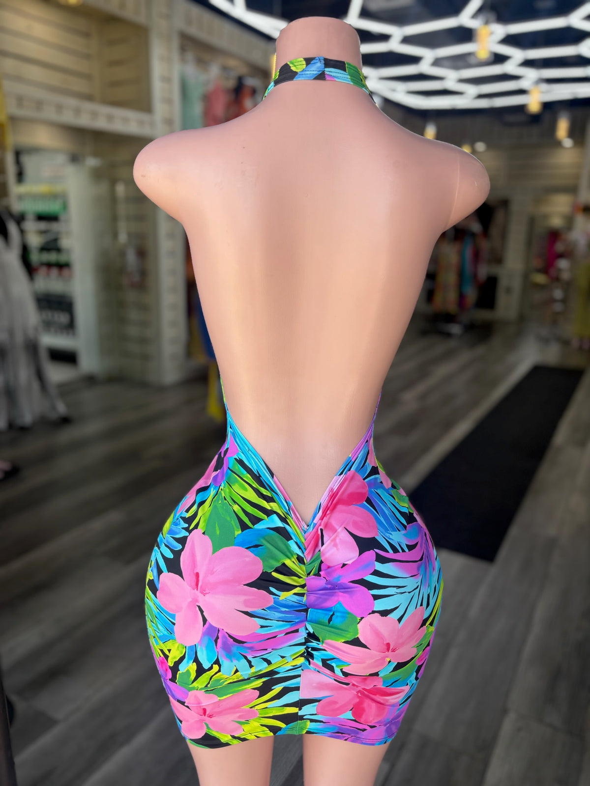 Tropical Deep U Mini Dress