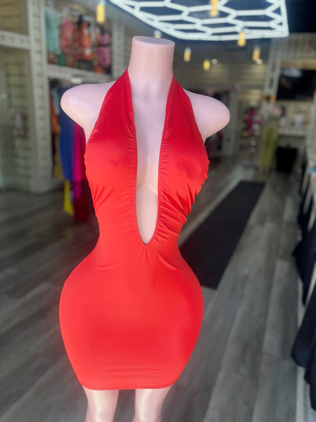 Red Deep U Mini Dress