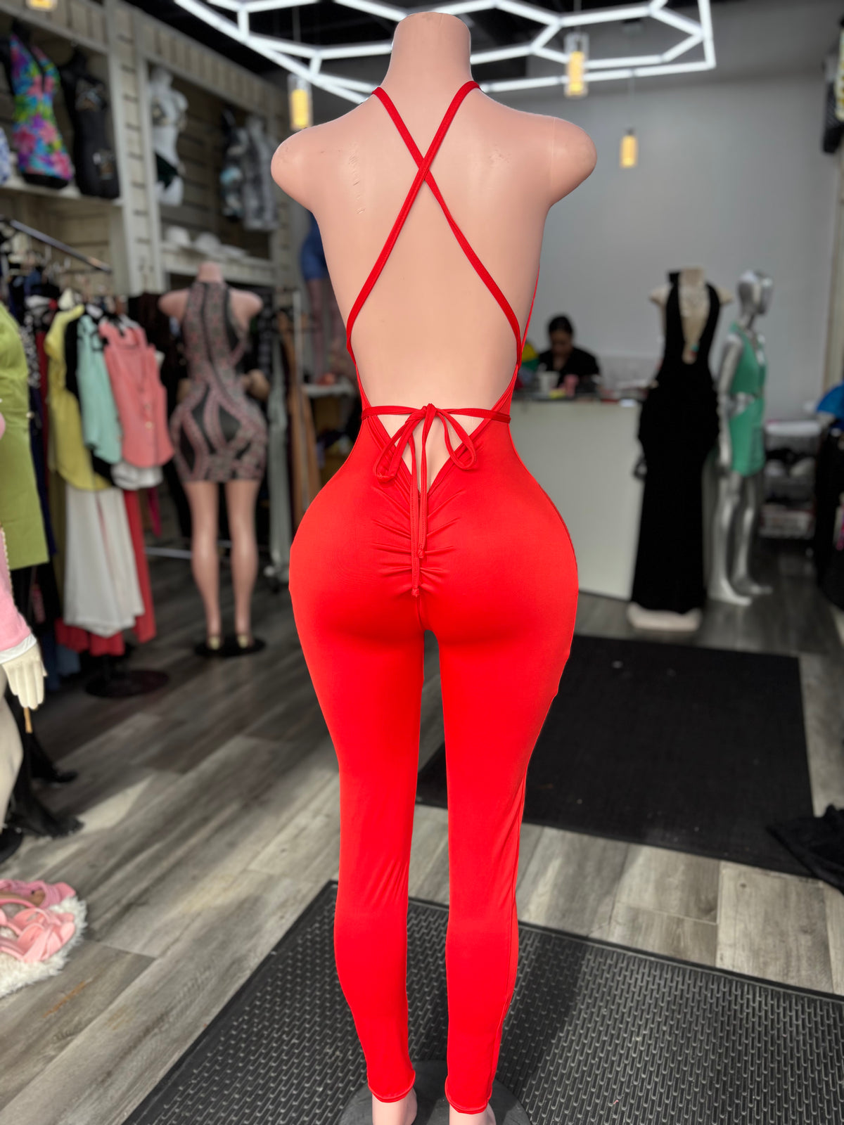 Strap Me Up Jumpsuit  Red