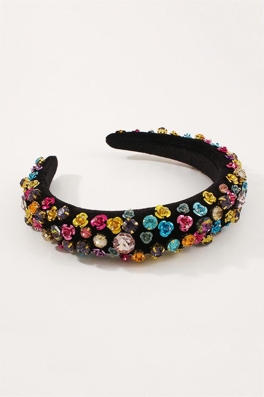 Colored Metal Flower Rhinestone Sponge Headband