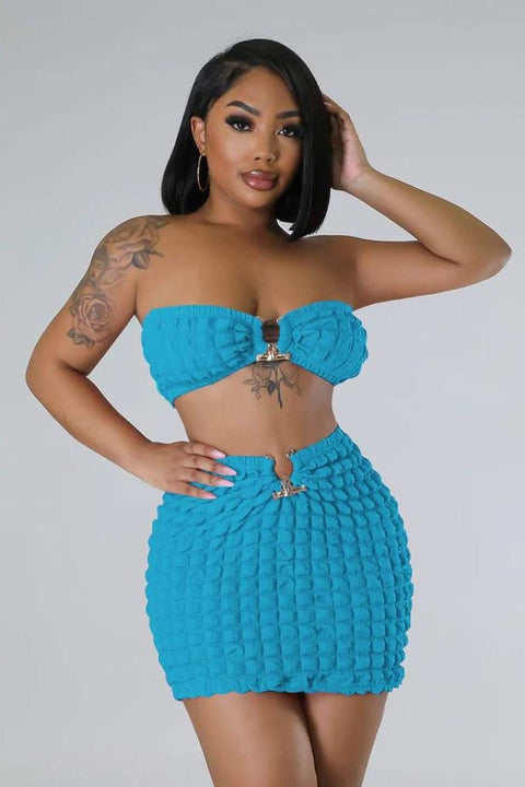 Ruched Buckle Skirt Set