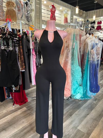 V Cut Sexy Black Jumpsuit
