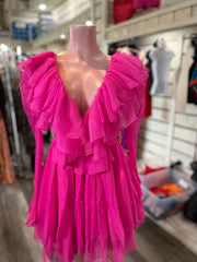 V NECK RUFFLE MINI DRESS
