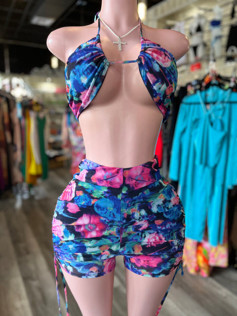 Floral Scrunch Short Set