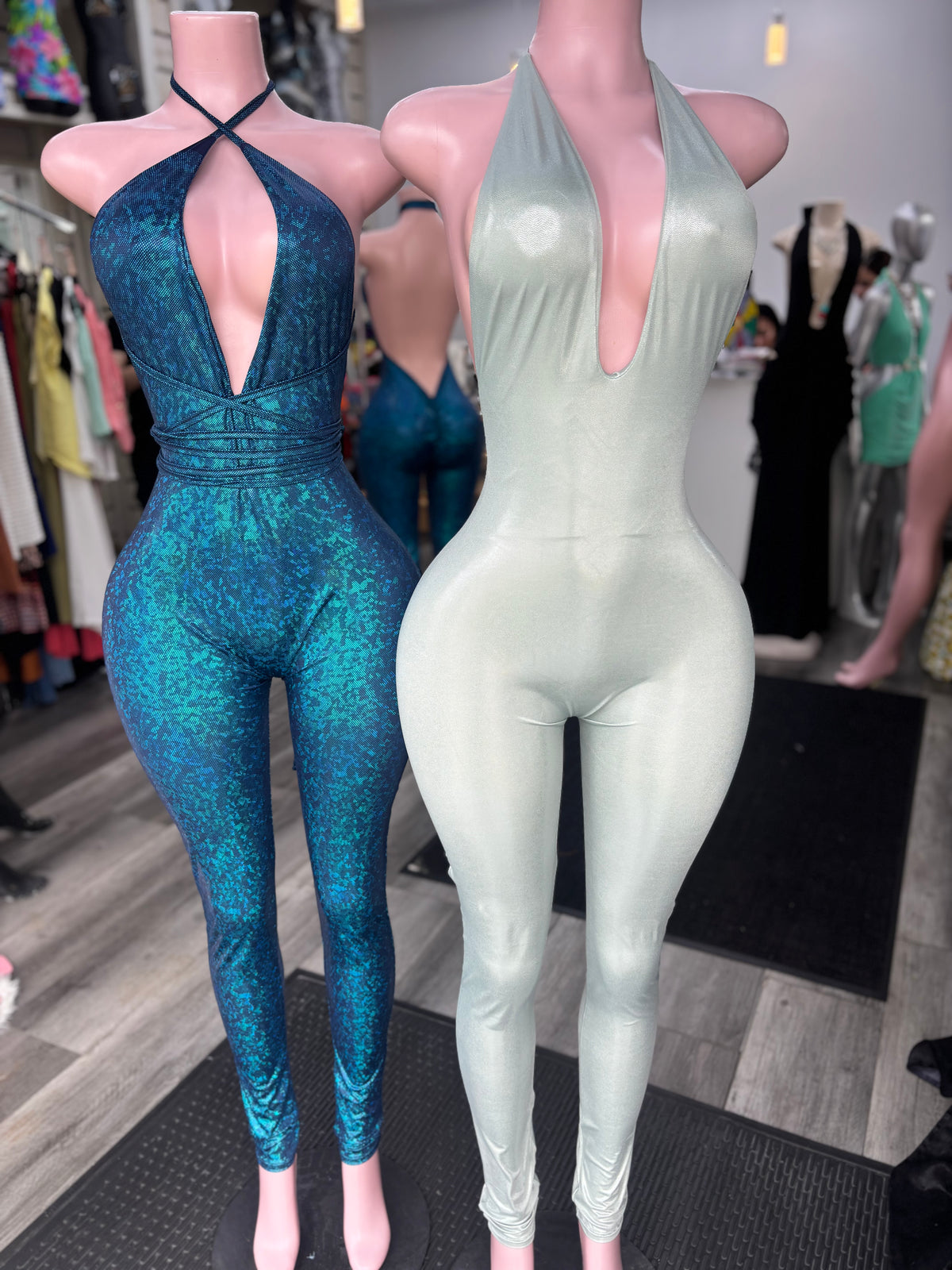 Strap Me Up Jumpsuit  Teal Galaxy