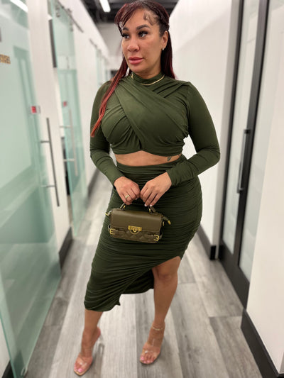 Olive Scrunch Skirt Set