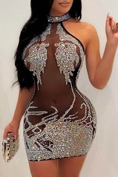 Rhinestone Party Mini Dress