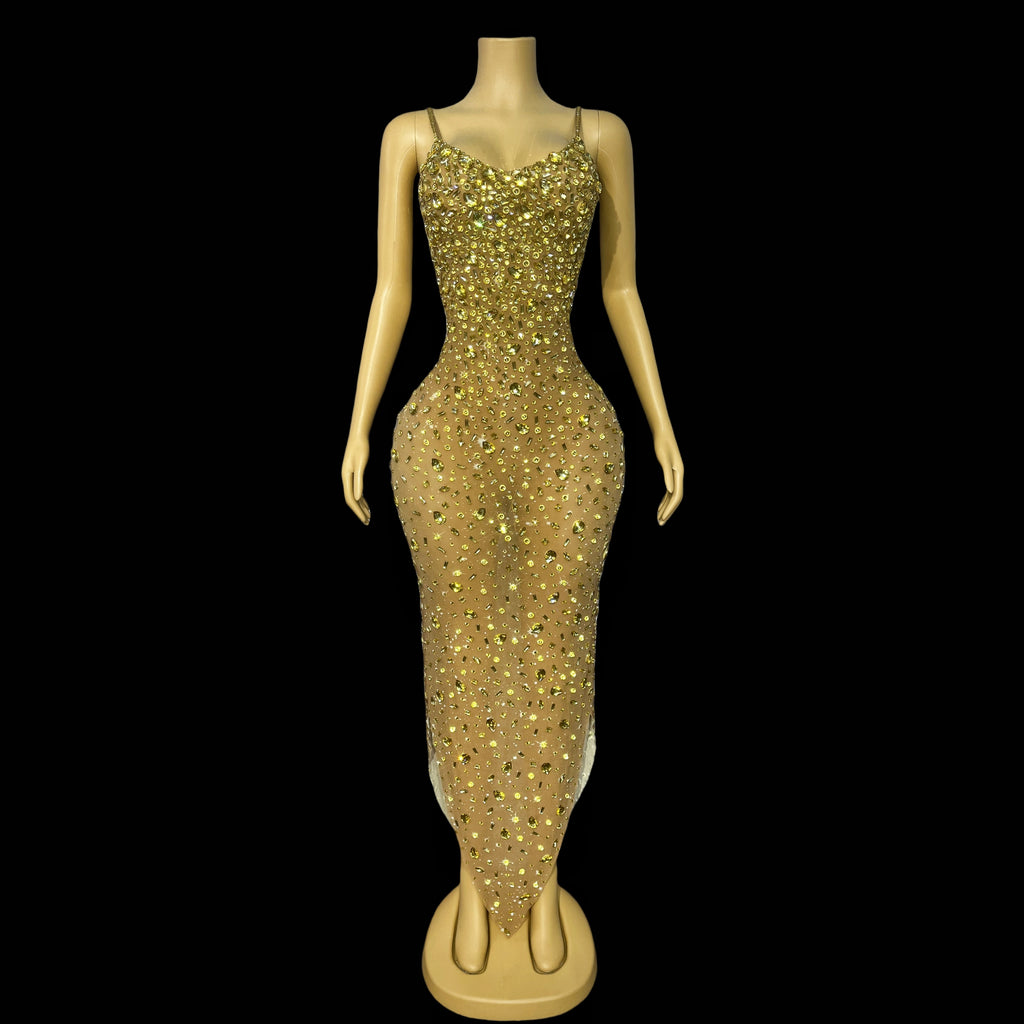 Gold Platted Diamonds Maxi Dress