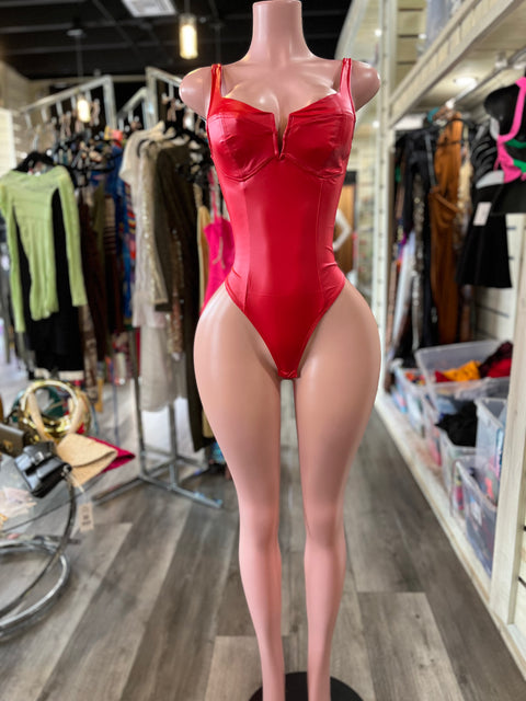 VCut Leather Bodysuit