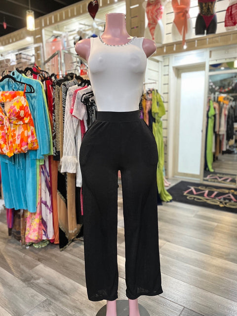 BLACK SEE THRU LOOSE PANTS