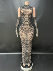 Black Diamond Maxi Dress With Gloves