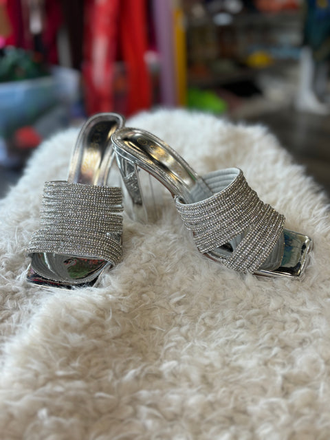 Rhinestone Metalic Block Heels