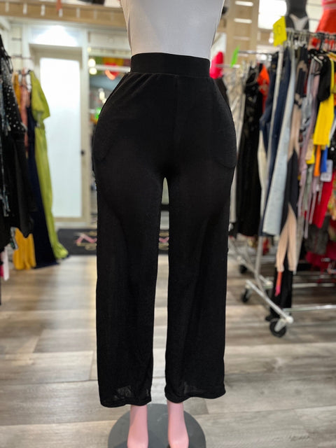 BLACK SEE THRU LOOSE PANTS