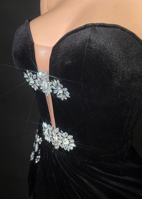 Suede Elegant Diamond Dress with Gloves