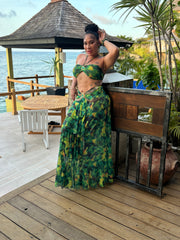 Green Tropical Print Skirt Set