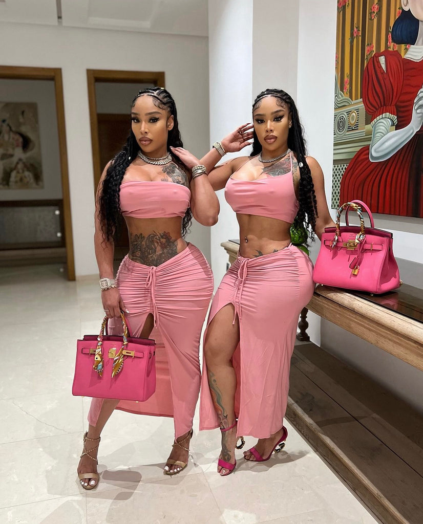 Solid Color Ruched Skirt Set