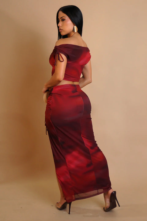 Red Maxi Slit Skirt Set