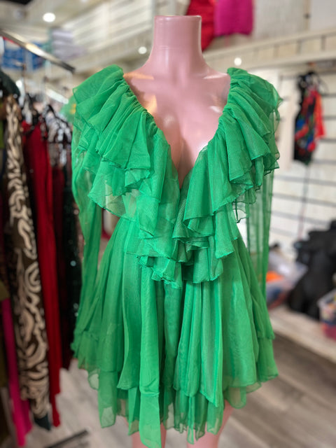 V NECK RUFFLE MINI DRESS