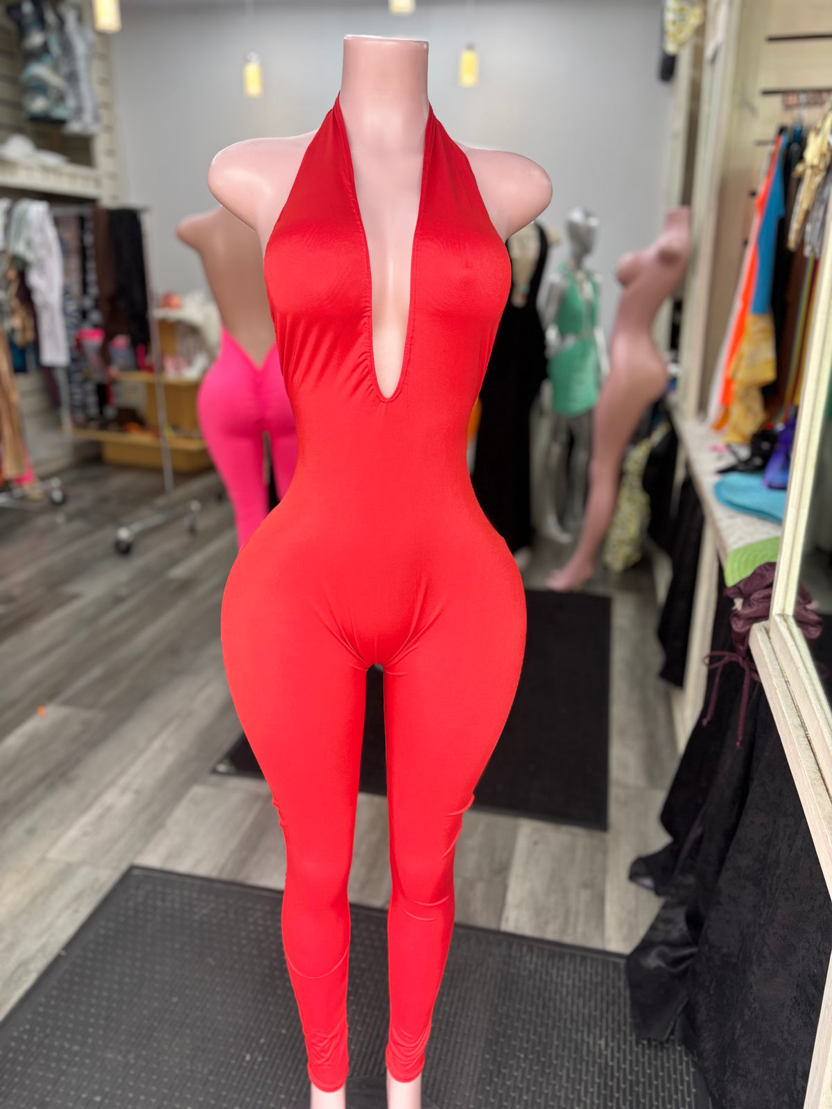 Red Deep U Jumpsuit