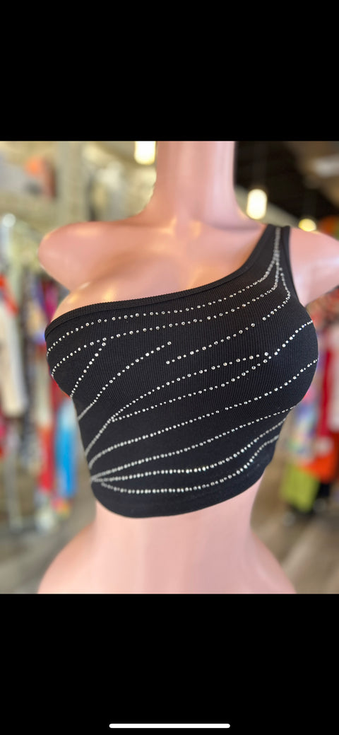 Rhinestone One Side Crop Top