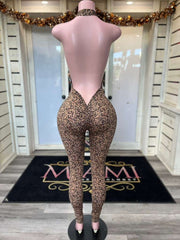 Animal Print Deep U Jumpsuit