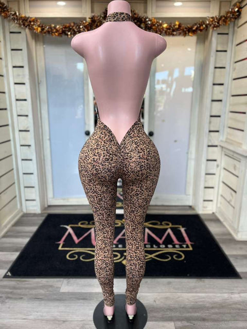 Animal Print Deep U Jumpsuit