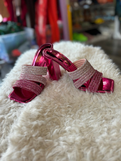 Rhinestone Metalic Block Heels