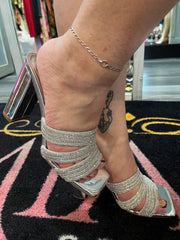 Rhinestone Metalic Block Heels
