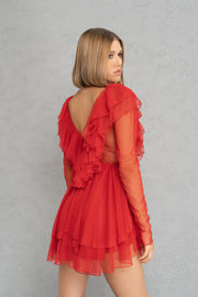 V NECK RUFFLE MINI DRESS