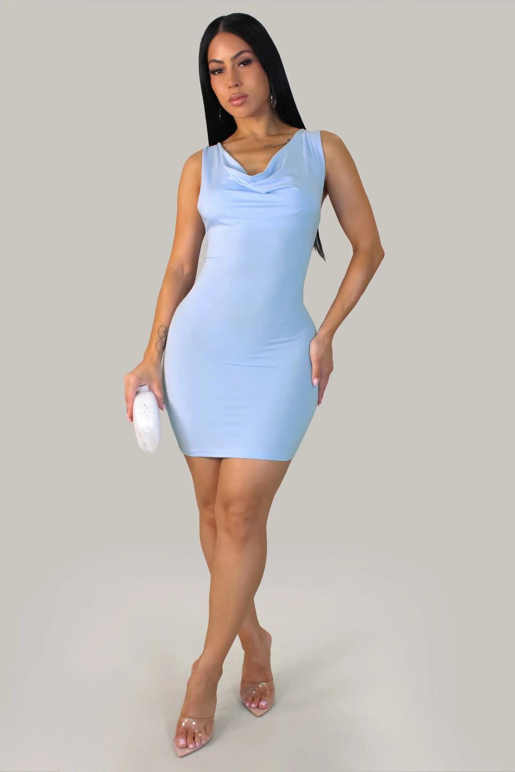 Cute Back Stone Mini Dress BabyBlue