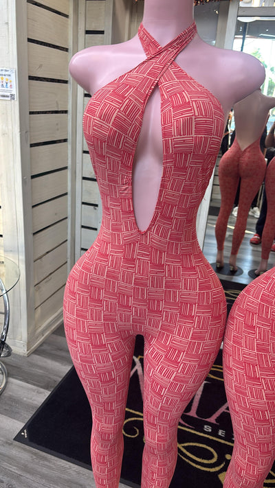 Red Deep U Jumpsuit