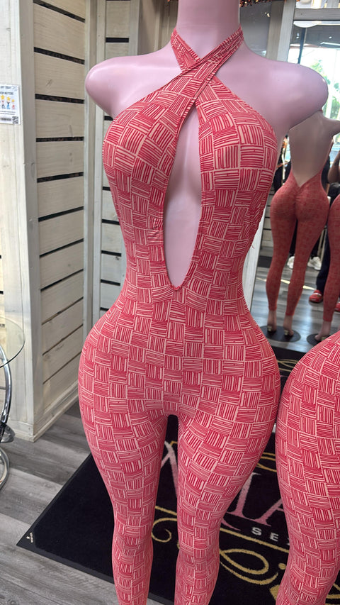 Red Deep U Jumpsuit