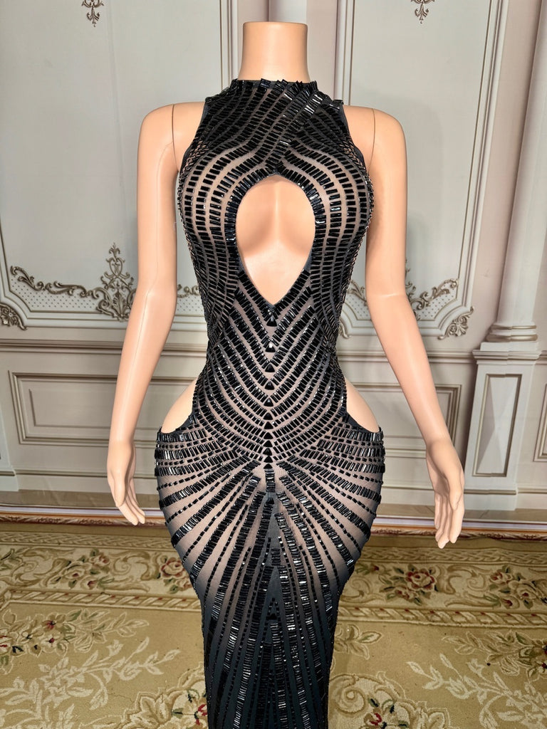 Black Cut Out Diamond Maxi Dress