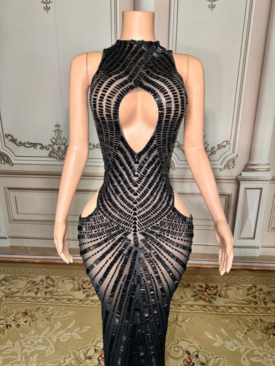 Black Cut Out Diamond Maxi Dress
