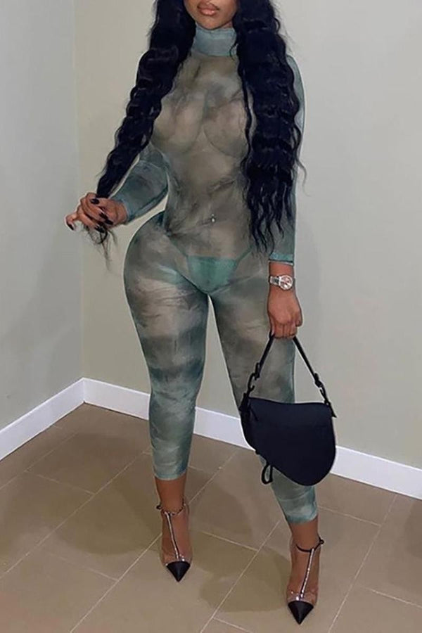 Green Marble Mesh Jumpsuit