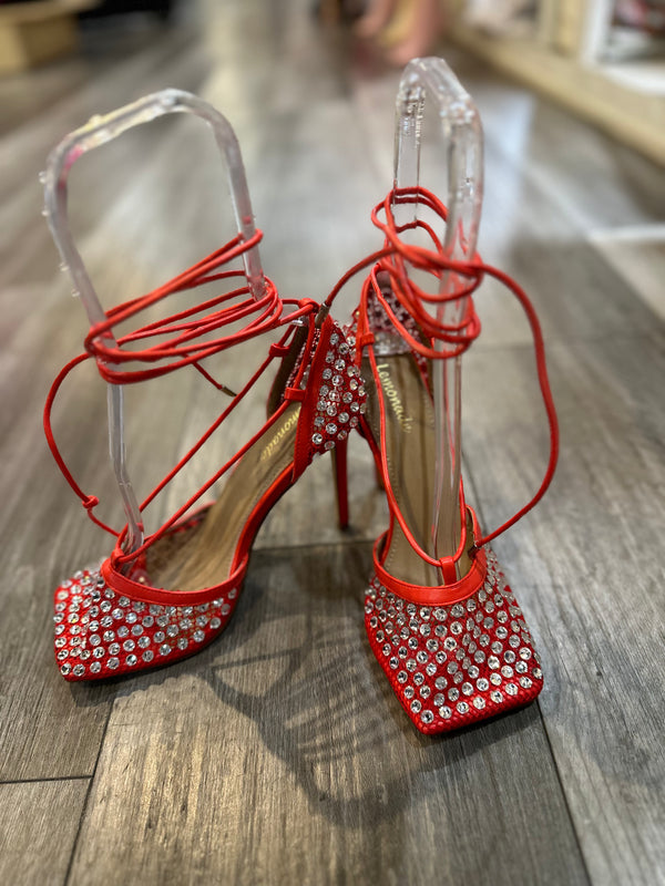 Red Rhinestones Heels