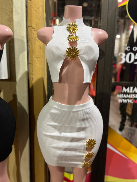 Gold Flower Skirt Set