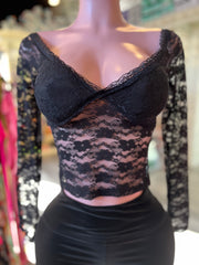 Mesh Long Sleeve Lace Top