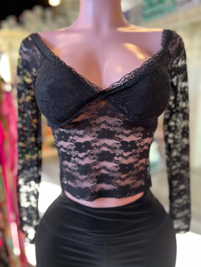 Mesh Long Sleeve Lace Top