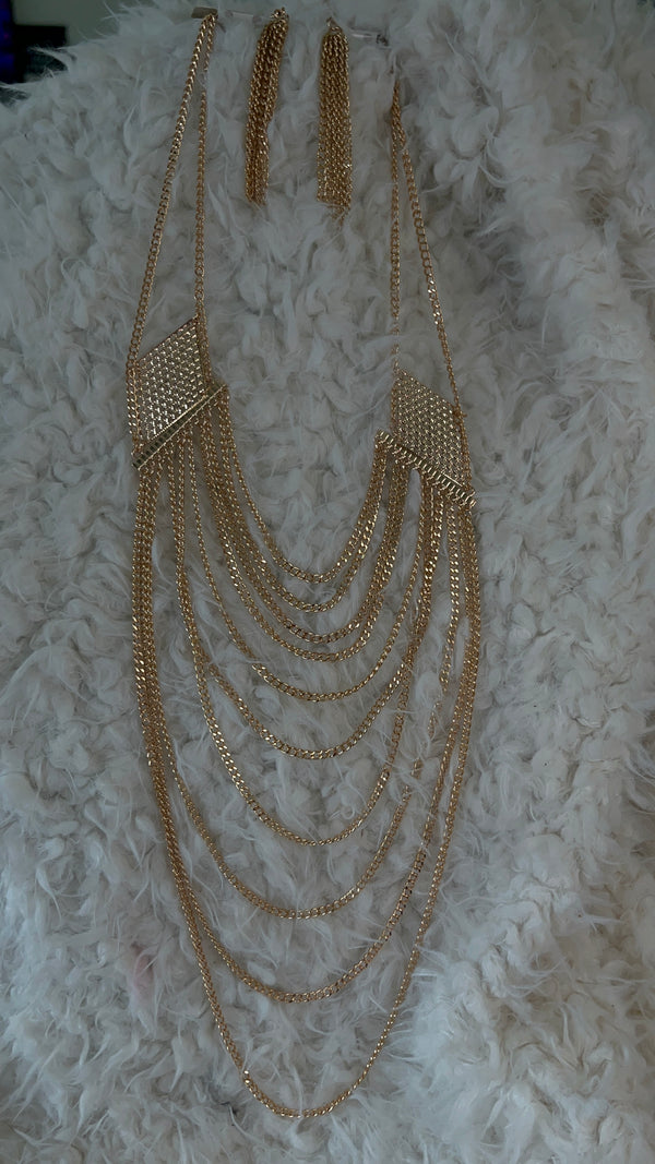 Multi Layer Gold Chain With Earrings