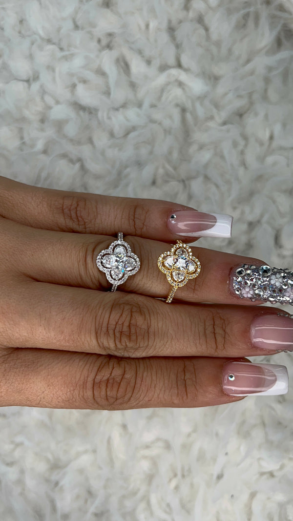 Shiny Diamond Clover Ring
