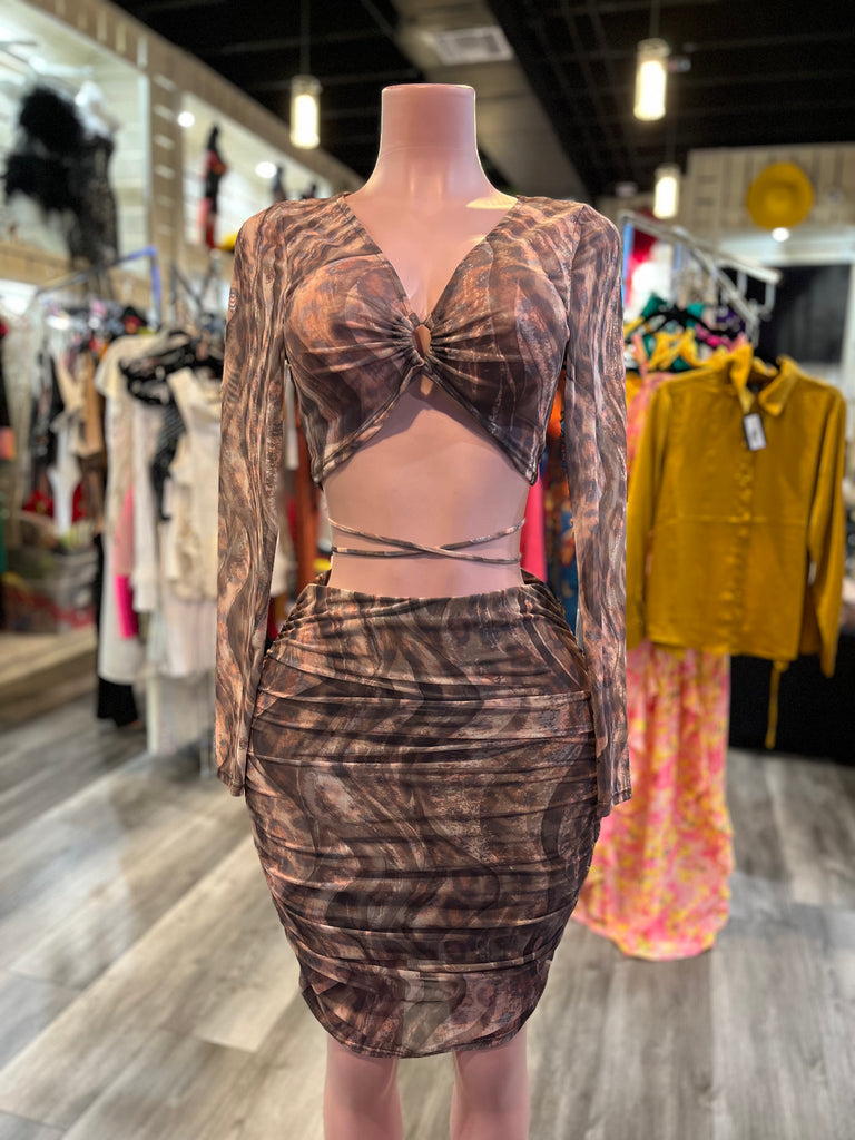 Brown Marble Skirt Set